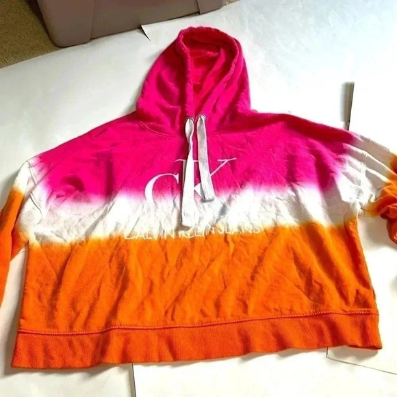 Calvin Klein crop top hoodie ombré pink white orange size XXL - Picture 1 of 6